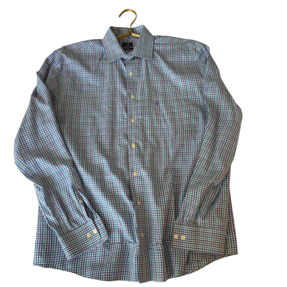 Johnnie-O Mens Checkered Button Down Long‎ Sleeve Dress Shirt - Large